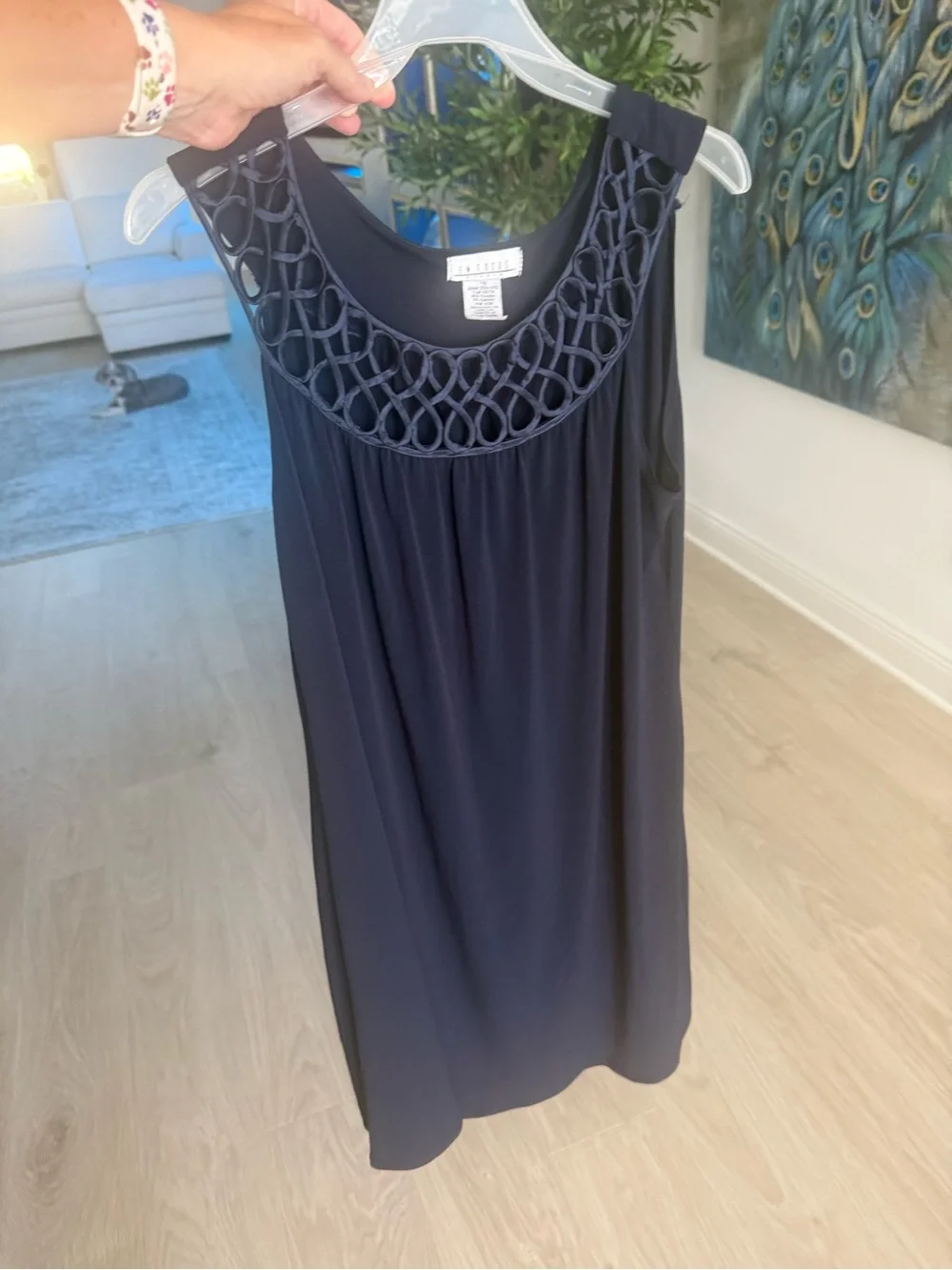 Enfocus Studio Navy Sleeveless Midi Dress with Braided Yoke Detail
